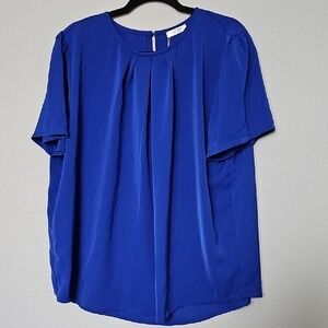 Soteer NWT Plus Size XXL Royal Blue Office Dressy Short Sleeve Blouse Top